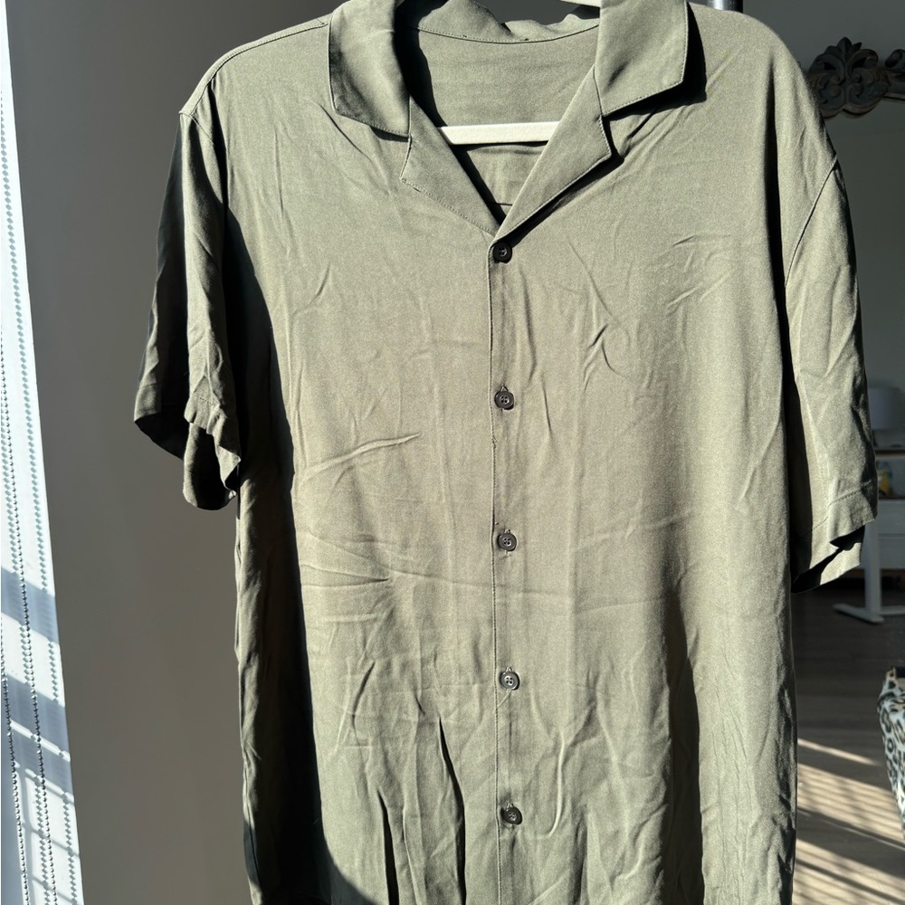 Olive Green Button-Up Shirt